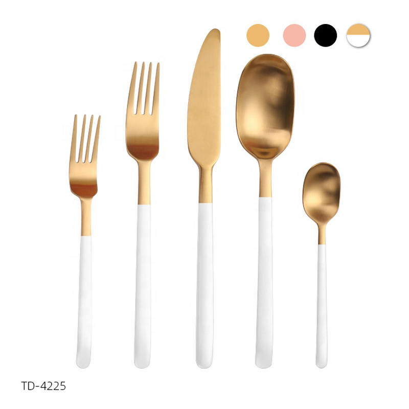 Valge ja Gold Flatware PVD kattematerjal Roostevaba Steel White Cutlery Set