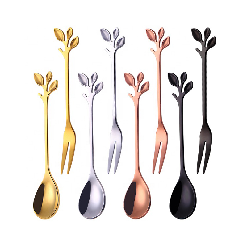 Branch Shape Coffee Spoon Fruit Fork Mirror Small Spoon ja Fork Stainless Steel